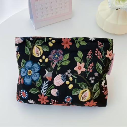 Embroidery Makeup Bags for Women, Floral Cosmetic Pouch Latge Purse - Image 2