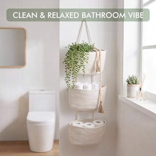 Wall Hanging Rope Baskets 3-Tier Boho Organizers - Image 6