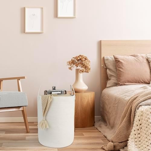 XUANGUO White Cotton Rope Laundry Basket Hamper - Image 5