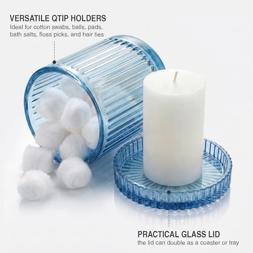 Blue Thick Glass Bathroom Qtip Holder, 2 Pack - Image 3