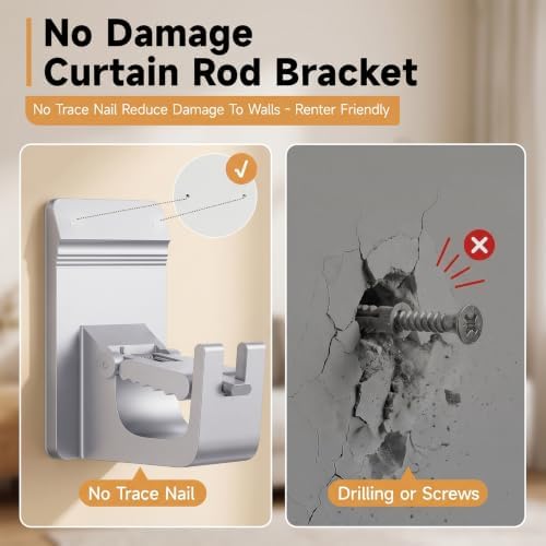 Universal Heavy Duty Curtain Rod Brackets, No Drill Curtain Rod Brackets - Image 4