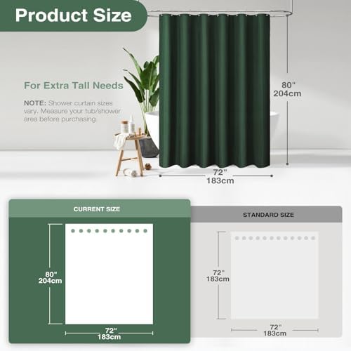 Dynamene Long Waffle Shower Curtain 256 GSM Heavy Fabric 72x80 Dark Green - Image 2