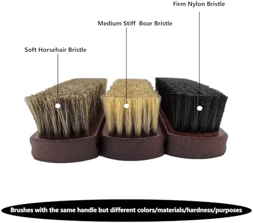 6" Shoe Brush Set, 3-Stiffness Horsehair Boar Nylon - Image 3