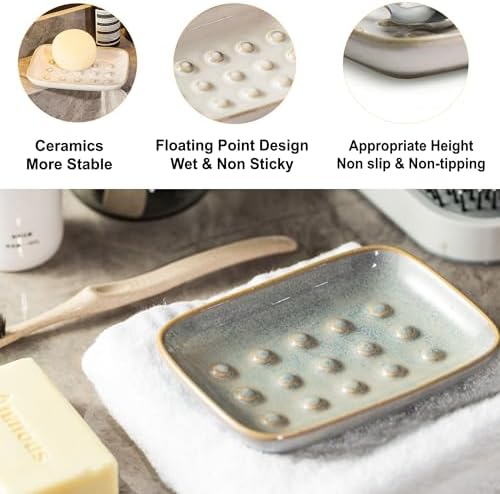 Soap Dish for Shower, Ceramic Soap Dish for Large Soap Bars, Non-Slip Soap - Image 3