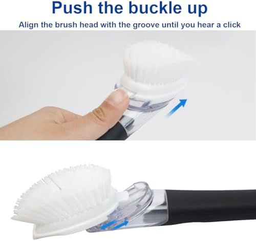 CELOX Dish Brush with Soap Dispenser, 1 Wand & 3 Brush Heads Black - Image 5