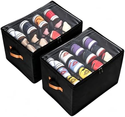 Shoe Organizer for Closet, 2 Pack Foldable Shoe Storage Containers, Fits up to by LIKMYPICK