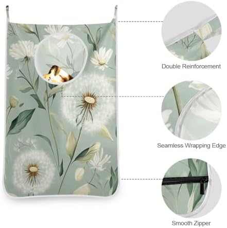 Sage Green Dandelions Spring Hanging Laundry Hamper Bag - Image 5