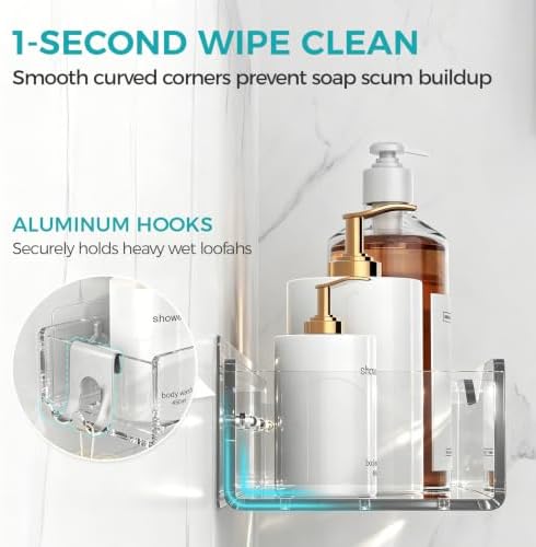 Clear Acrylic Shower Caddy Organizer Shelves, Adhesive Wall Storage 5-Pack - Image 6