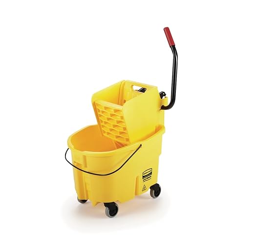 Rubbermaid Commercial Products WaveBrake 26 Qt. Side-Press Mop Bucket and Wringer Combo on Wheels, Yellow, for Professional/Industrial/Business Heavy-Duty Floor Cleaning/Mopping