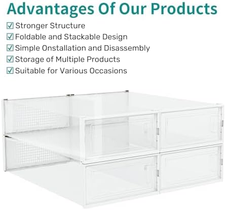 4-Piece Extra Large Boot and Shoe Storage Boxes, Stackable Clear Plastic Shoe - Image 7