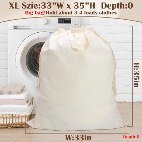 Canvas Laundry Bag 33"Wx 35"H, Extra Large Heavy Duty Hamper Liner, XL Beige - Image 3