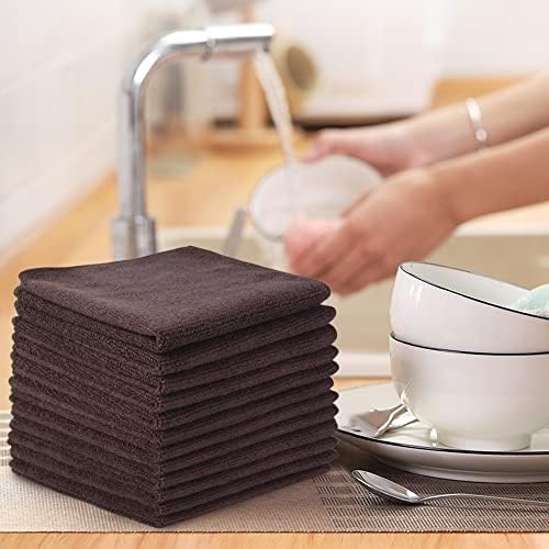 SINLAND Microfiber Dish Cloth Kitchen Cleaning Cloth 12x12In 12 Pack Brown - Image 6