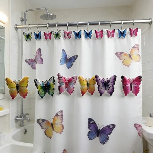Two Fish Home Fashions Set of 12 Decorative Colourful Butterfly Shower Curtain - Image 3