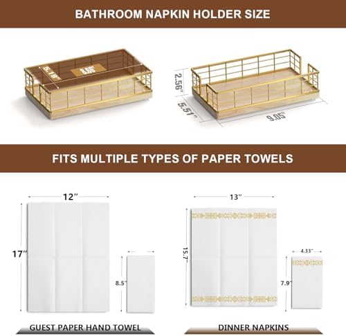 Wican Guest Towel Holder Tray for Bathroom, Oak and Iron Napkins Holder - Image 6