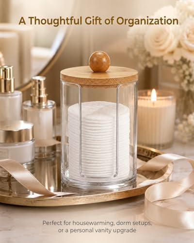Cotton Round Holder with Bamboo Lid, 10oz Cotton Pad Dispenser - Image 5