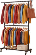 Sywhitta Double Rod Metal Clothing Garment Rack on Wheels by haseverythingyouneed