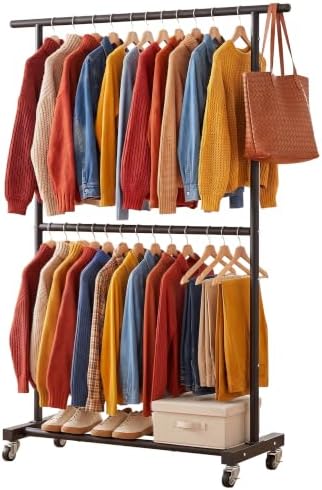 Sywhitta Double Rod Metal Clothing Garment Rack on Wheels by haseverythingyouneed