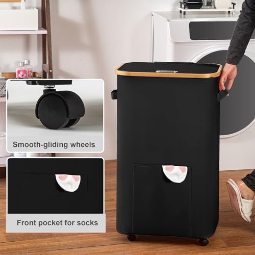 Vincona Laundry Basket with Wheels, Tall Dirty Clothes Hamper on Wheels - Image 4