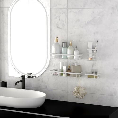 Shower Caddy Organizer with Hooks, Self Adhesive Bathroom Shelves, No Drilling - Image 7