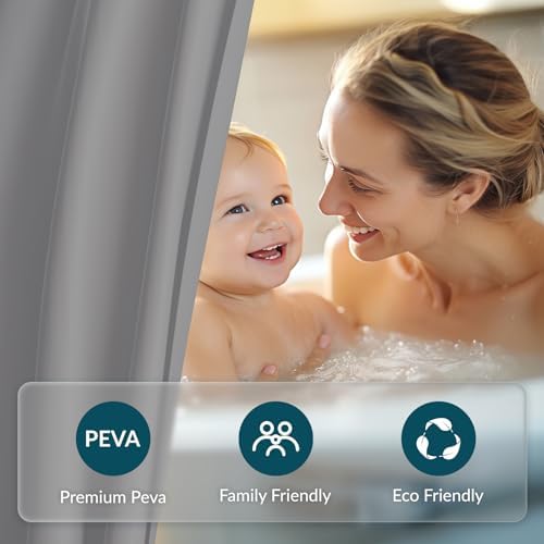 Titanker Plastic Shower Curtain Liner, 72x72 Grey Shower Liner Lightweight PEVA - Image 2