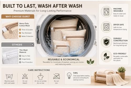 Cotton Mesh Laundry Bags, Clothes and Shoes, Natural Breathable Washer and - Image 5