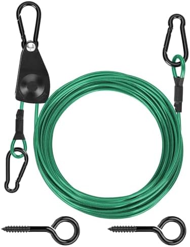 TooTaci Outdoor Clothesline Kit, 30ft 3/16" Green PVC Coated Clothes Cable by TooTaci