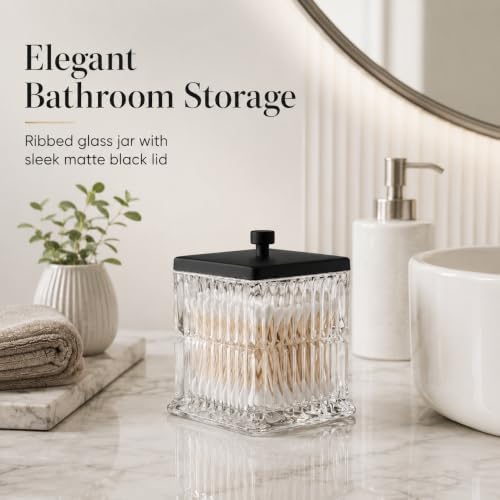 Vince Camuto Home Glass Cotton Jar Holder – Matte Black Lid, Elegant Bathroom - Image 3