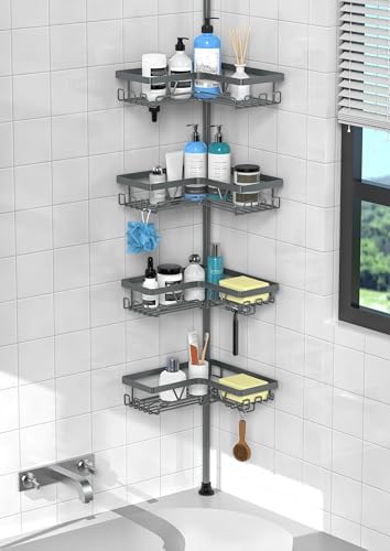 KEGII Corner Shower Caddy Tension Pole, Bathroom Rack, Dark Gray by KEGII