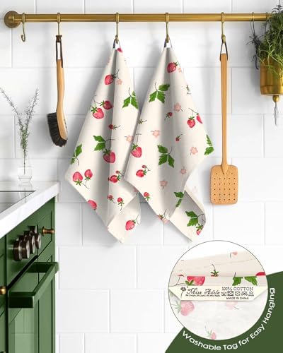 Miss Adola 150GSM Flour Sack Kitchen Towels Set of 2, Strawberry - Image 3