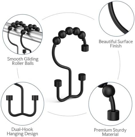 Bathway Black Shower Curtain Hooks Ring, Rust Proof Metal Shower Hooks - Image 2