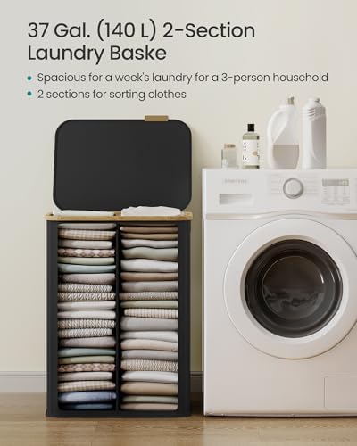 SONGMICS Laundry Hamper with Lid, 140L Laundry Basket, Bamboo Frame - Image 4