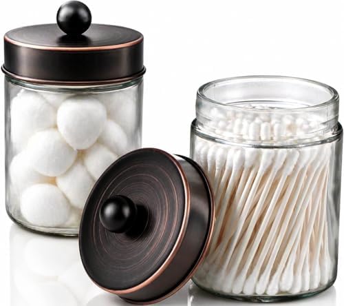 Amolliar Apothecary Jar Bathroom Storage Qtip Holder Glass, ORB 2Pack by Amolliar