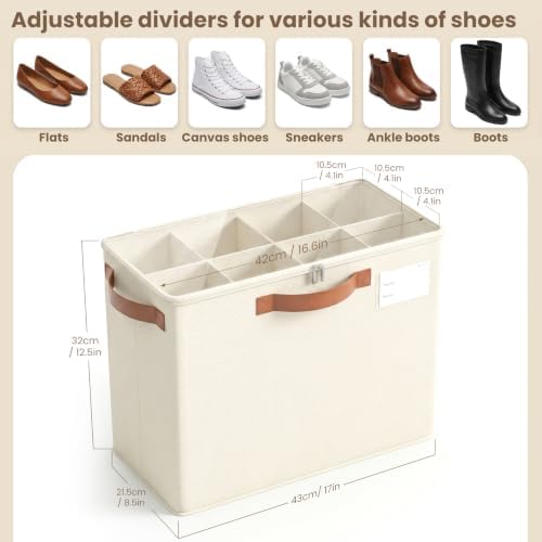 Varhomax Shoe Organizer Box for Closet, Small Fabric Storage Basket Beige - Image 3