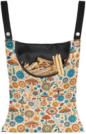Boho Mushroom Hanging Clothespin Bag, Floral Waterproof Clothespin Holder by CREAMIC