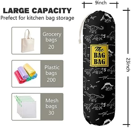 HiLus Dinosaur Pattern Grocery Bags Holder, Wall Mount Plastic Bags Storage - Image 2