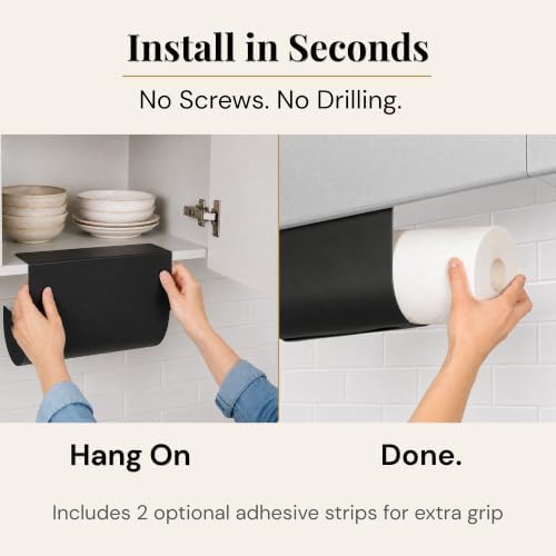 Aureo Paper Towel Holder Under Cabinet, No Drill, Hooks Over Shelf - Image 2