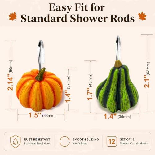 Pumpkin Shower Curtain Hooks Set of 12, Resin Fall Halloween Decor - Image 3