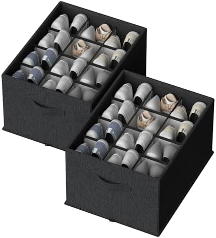FHSQX 2 Pack Shoe Organizer for Closet, Foldable Shoe Organizer, Fits up to 24 by FHSQX