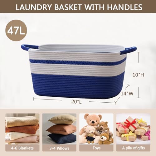Decorative laundry basket with handles woven from natural cotton rope storage - Image 2