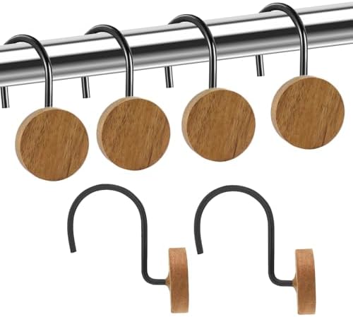 Shower Curtain Hooks, Wood Decorative Shower Curtain Rings, Modern Round Log by JTDTH