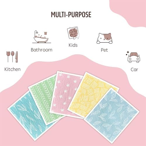 Swedish Dishcloths for Kitchen, 5 Pack Reusable Paper Towels Washable, Super - Image 5