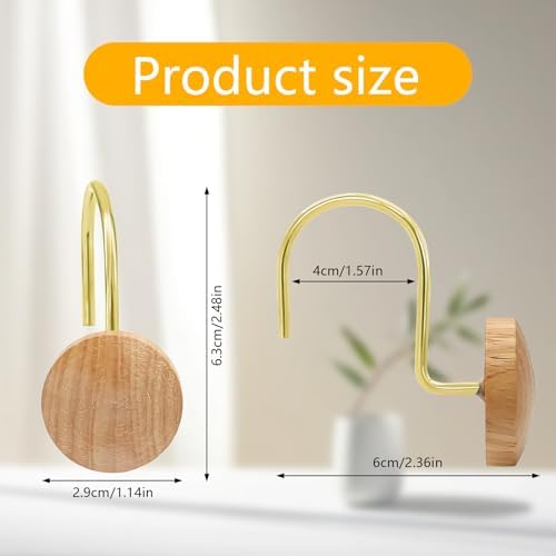 Shower Curtain Hooks, Wood Decorative Shower Curtain Rings, Modern Round Log - Image 3