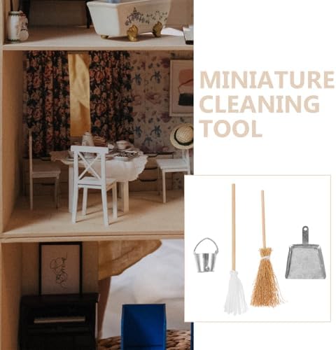 Toyvian Miniature Mop and Bucket Set, Small Broom Dustpan Tools Craft - Image 3