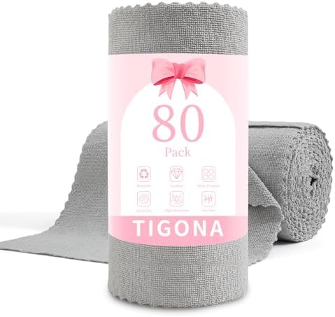 80 Pack Microfiber Cleaning Cloth Roll, Lint Free Rags & Tear Away Reusable by Tigona