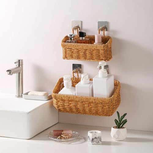 2 pack Wall Hanging Baskets for Storage Square Woven Hanging Basket - Image 4