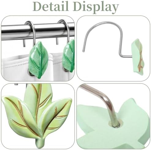 Sage Green Leaf Shower Curtain Hooks 12PCS Resin Decor - Image 4