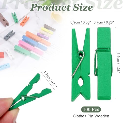 uxcell 100 Pcs Wooden Clothespins, 1.4 Inch Clothes Pins Wooden Colored Small - Image 2