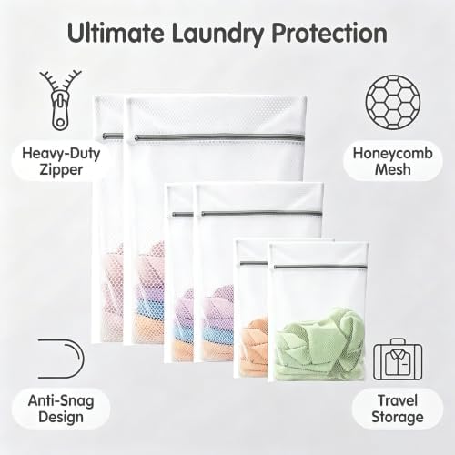 6-Pack Honeycomb Zipper Laundry Bags, Durable Mesh Wash Bags - Image 4
