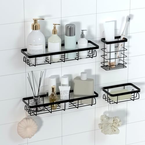 Shower Caddy Organizer with Hooks, Self Adhesive Bathroom Shelves, No Drilling by Unknown