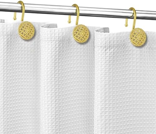 Sunlit Gold 3D Beaded Mesh Shower Curtain Hooks, Metal Home Decorative Shower - Image 4